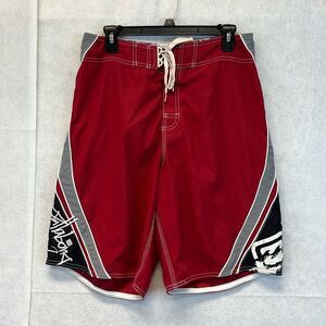 BILLABONG Andy Irons Swim Board Shorts Men's Size 33 Red Black Colorblock Trunks